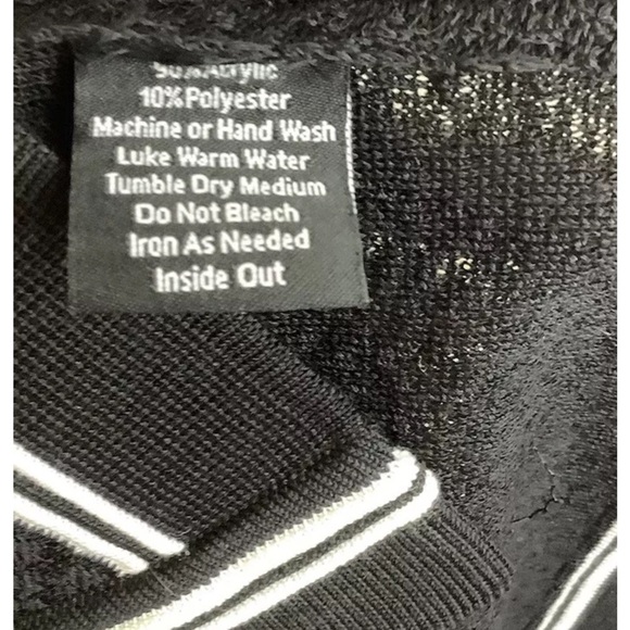 Misook Sz L Silver Button Cardigan Black White Acrylic Polyester Sailor Look - Picture 7 of 7